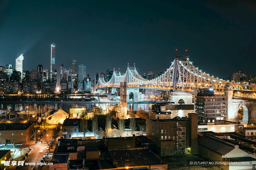 夜晚城市桥梁璀璨夜景