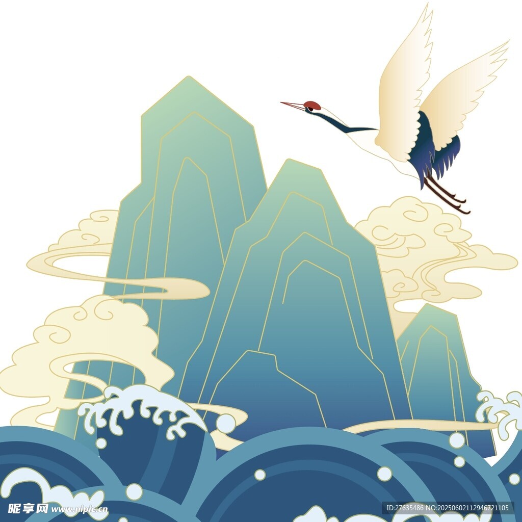 仙鹤翔于山海间