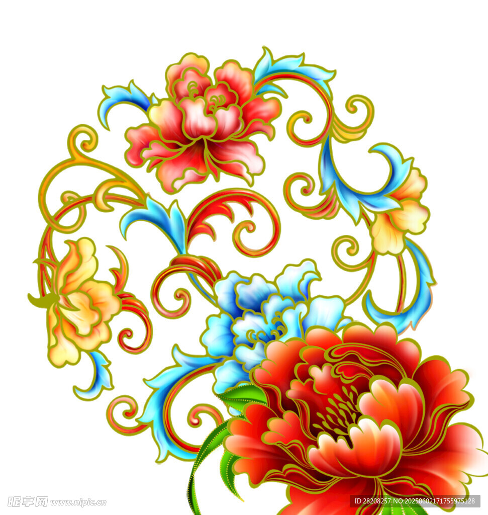 牡丹花开  国花  手绘 元素