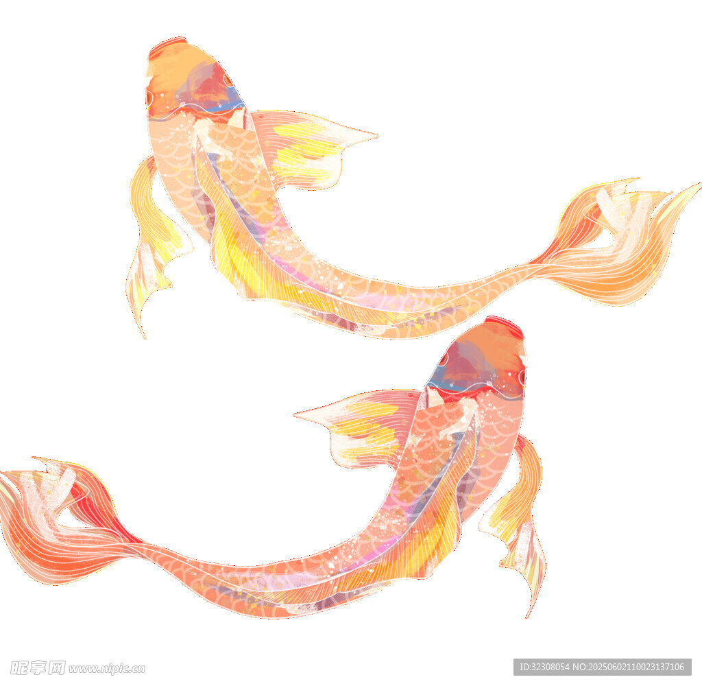 双尾金鱼水彩画