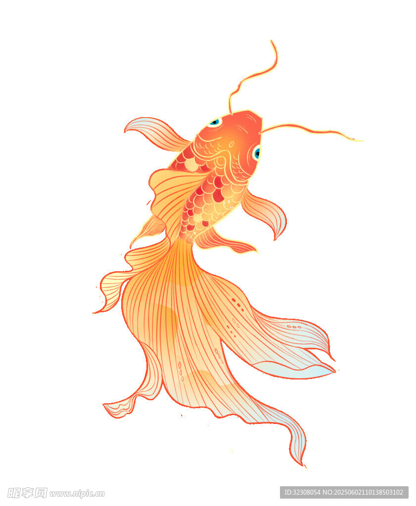 灵动飘逸的橙色金鱼插画
