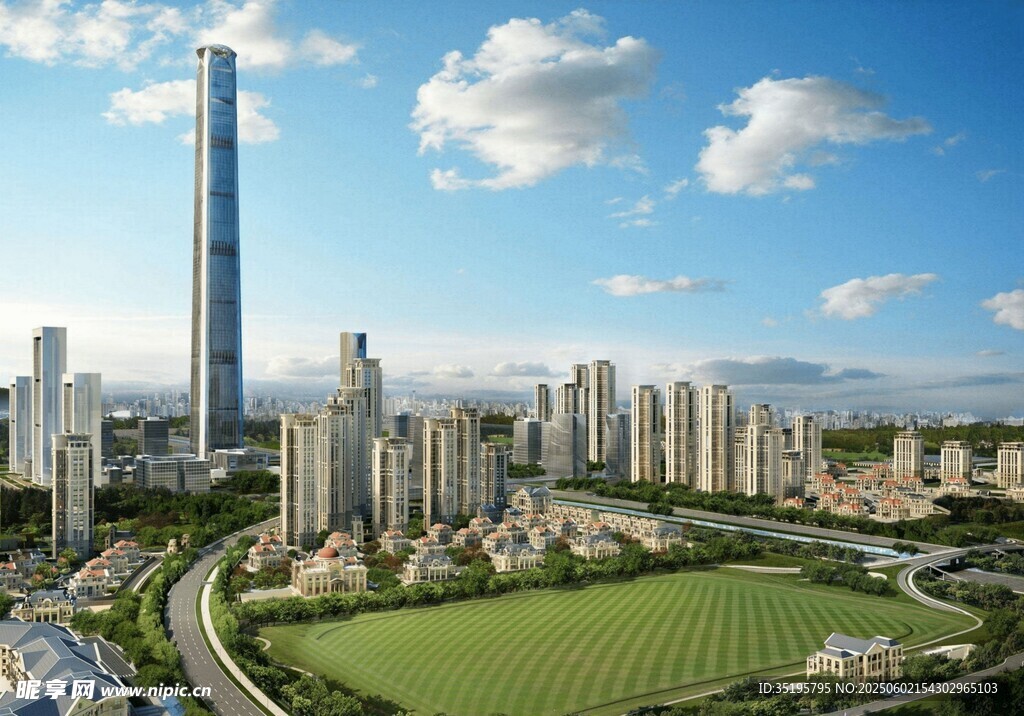 城市天际线与绿地景观
