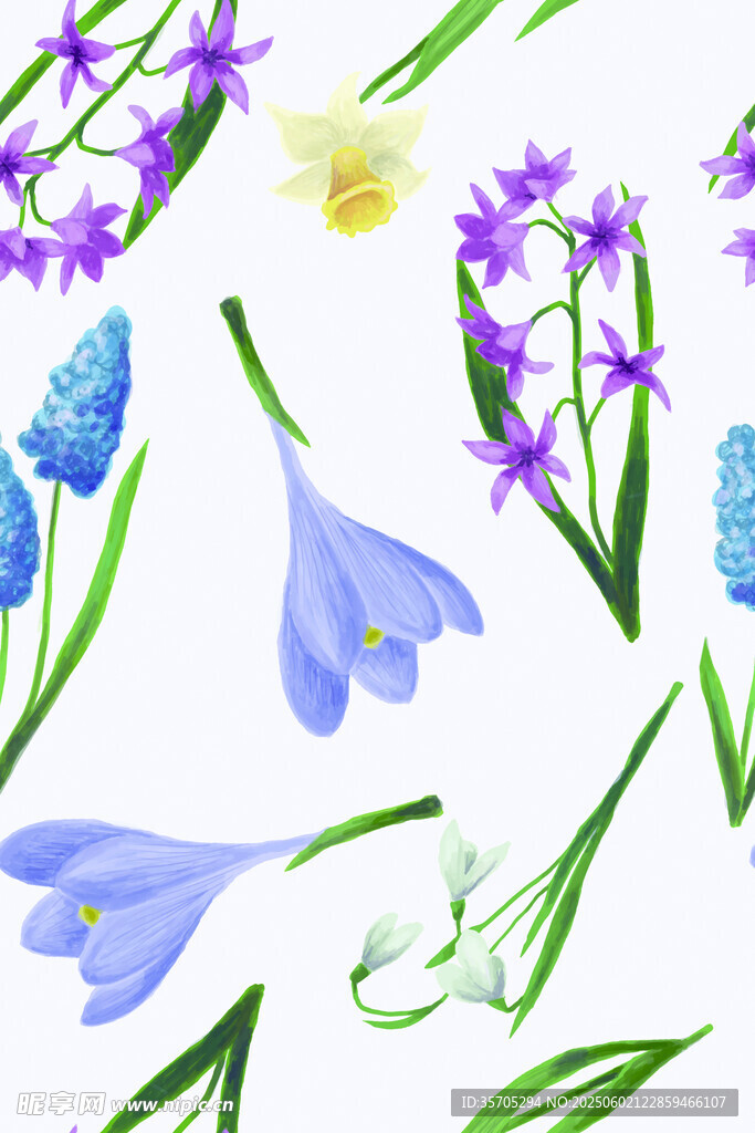 手绘清新春季花卉图案