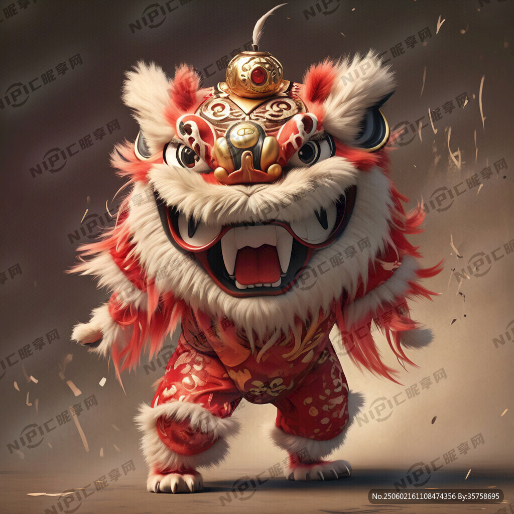 生成一个舞狮狮 要求桃红色为主