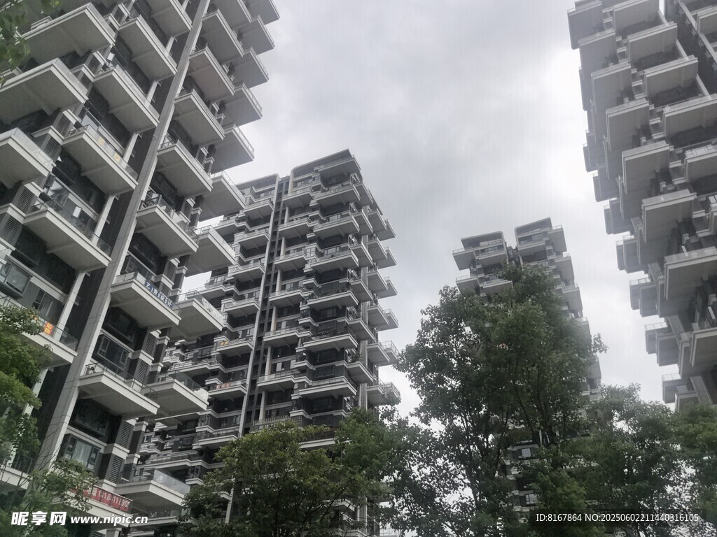 高层住宅楼与绿植景观