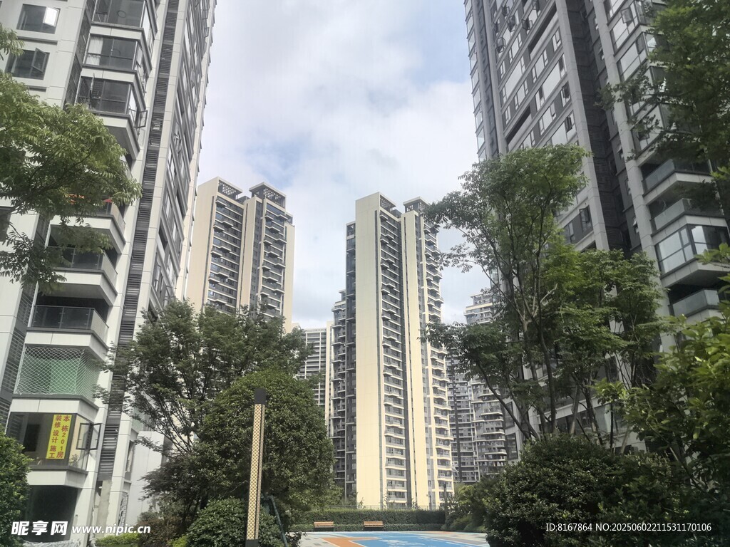 高层住宅被绿植环绕