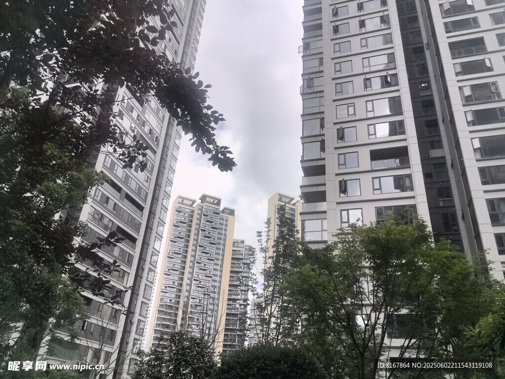 城市高楼与周边绿植景观