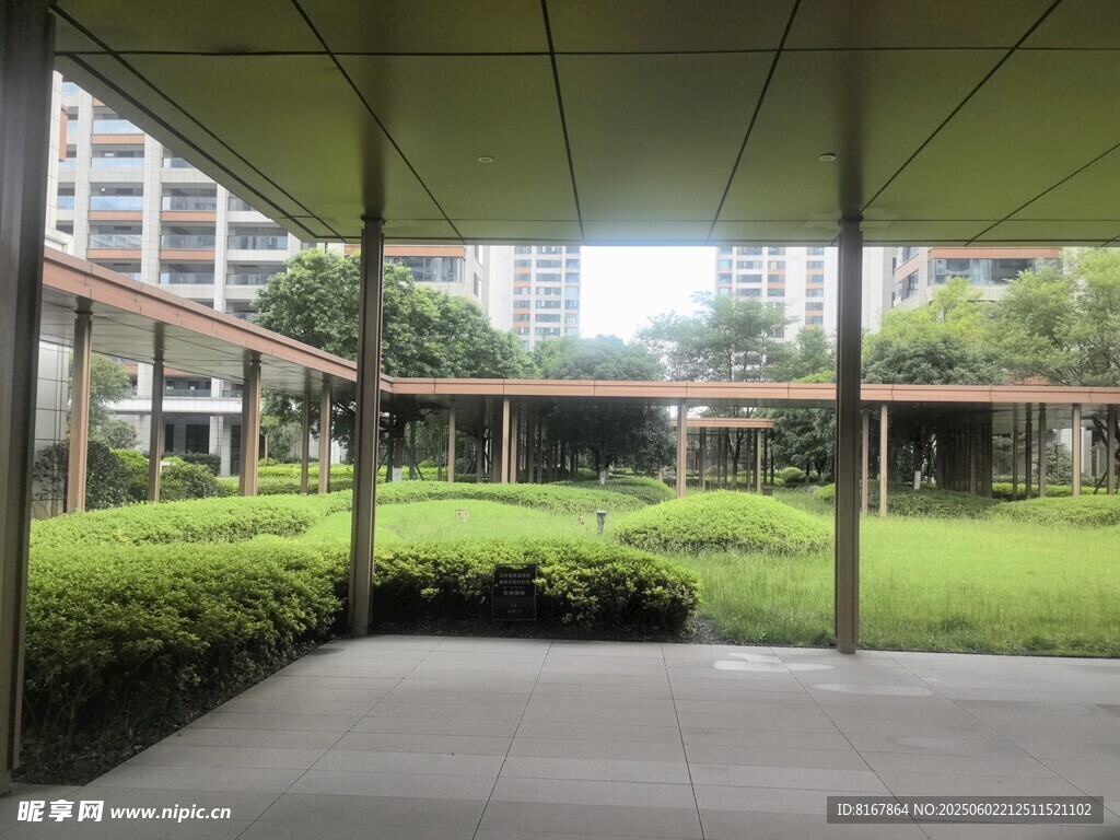 庭院绿植景观廊下视角