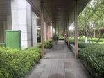 现代建筑旁的绿植步道