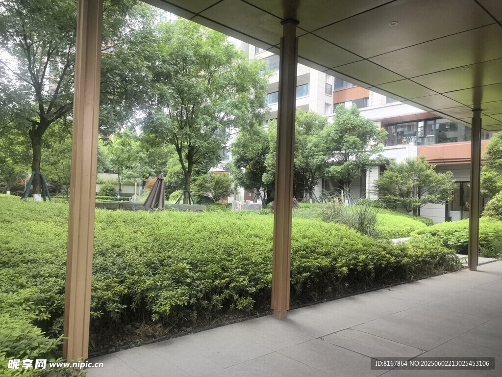 户外绿荫下的休闲长廊
