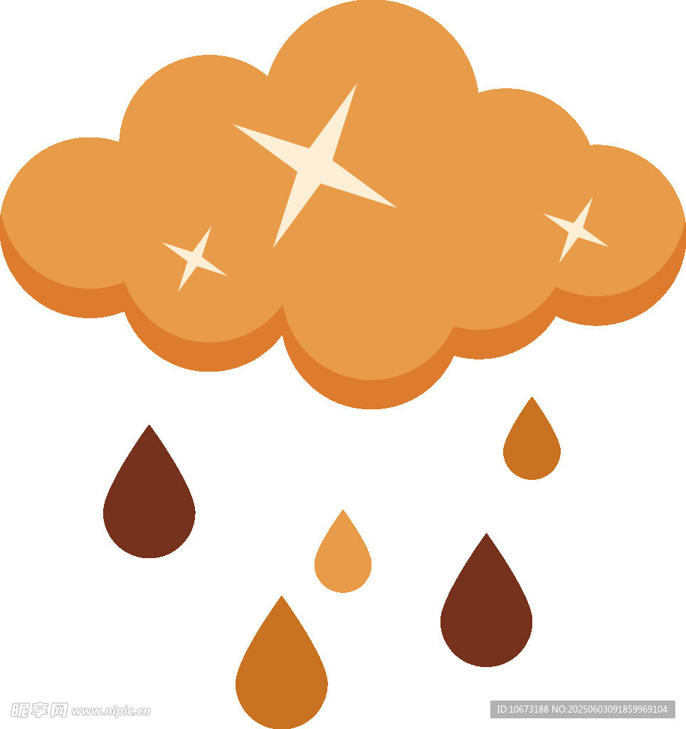 橙色云朵雨滴星星图案
