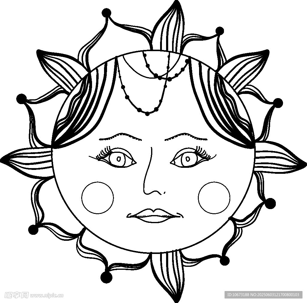 手绘太阳少女头像图案