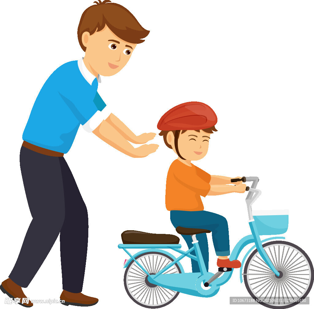 父亲助力孩子学骑自行车
