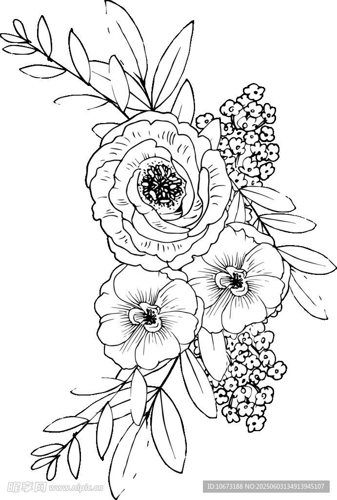 花卉线条插画图案设计