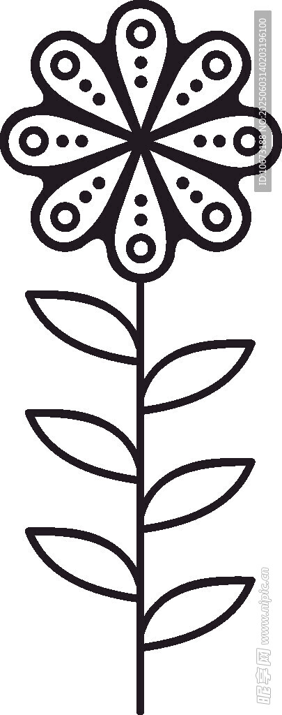 简约线条花朵植物图案