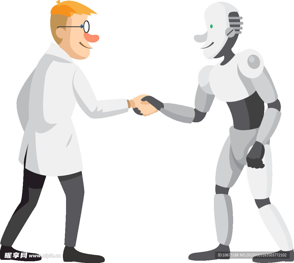 科学家与机器人握手