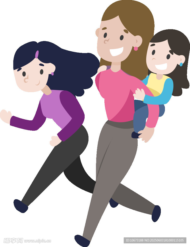 母亲携子女匆忙奔跑