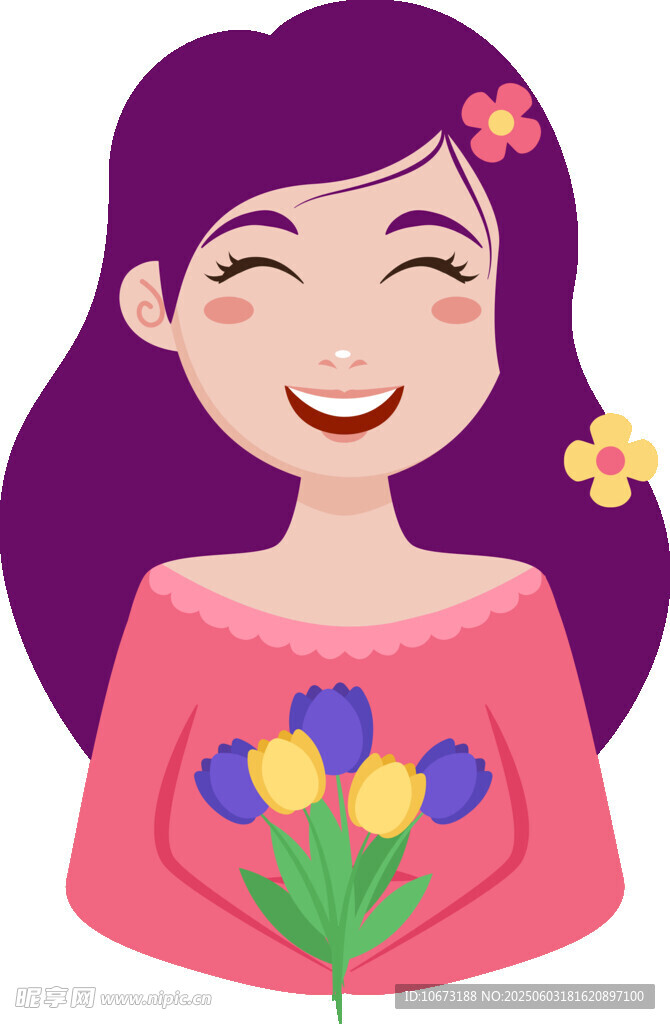 手持鲜花的微笑女孩