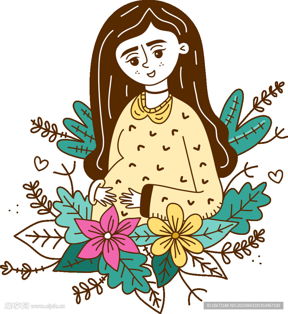 花丛中的女孩插画