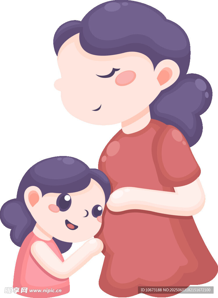 女儿亲昵依偎怀孕妈妈