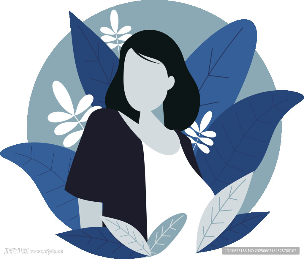 插画中的时尚女性与植物