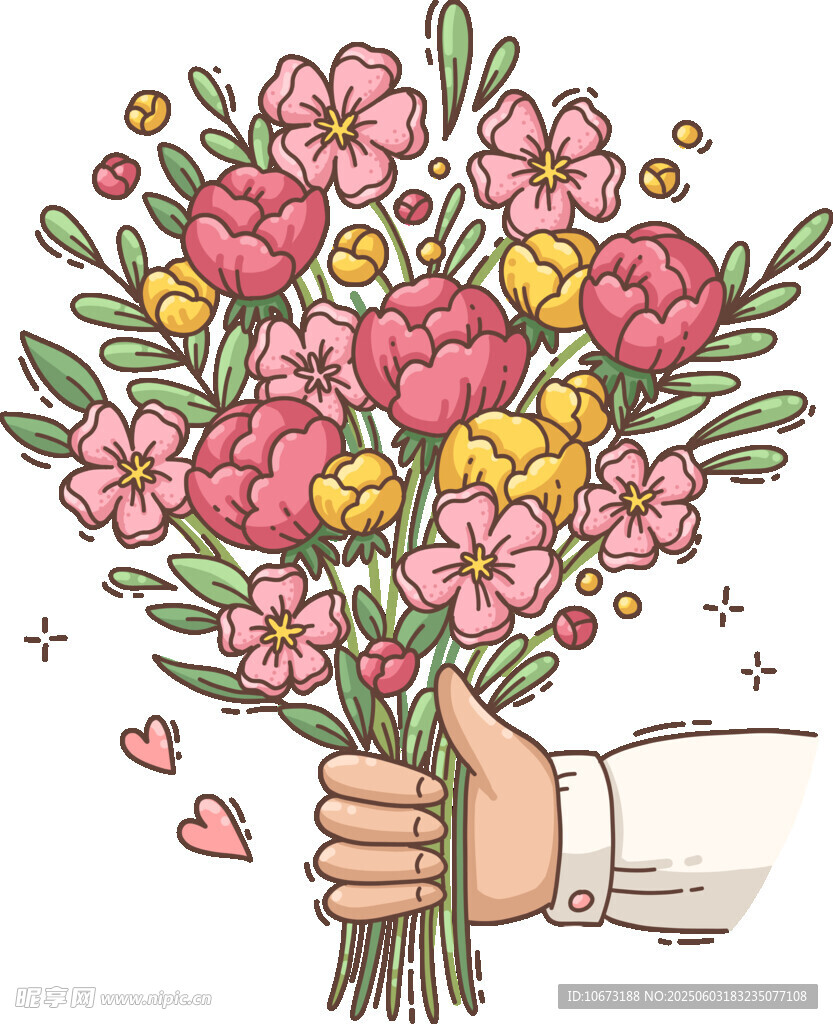 手捧缤纷花束传递浪漫