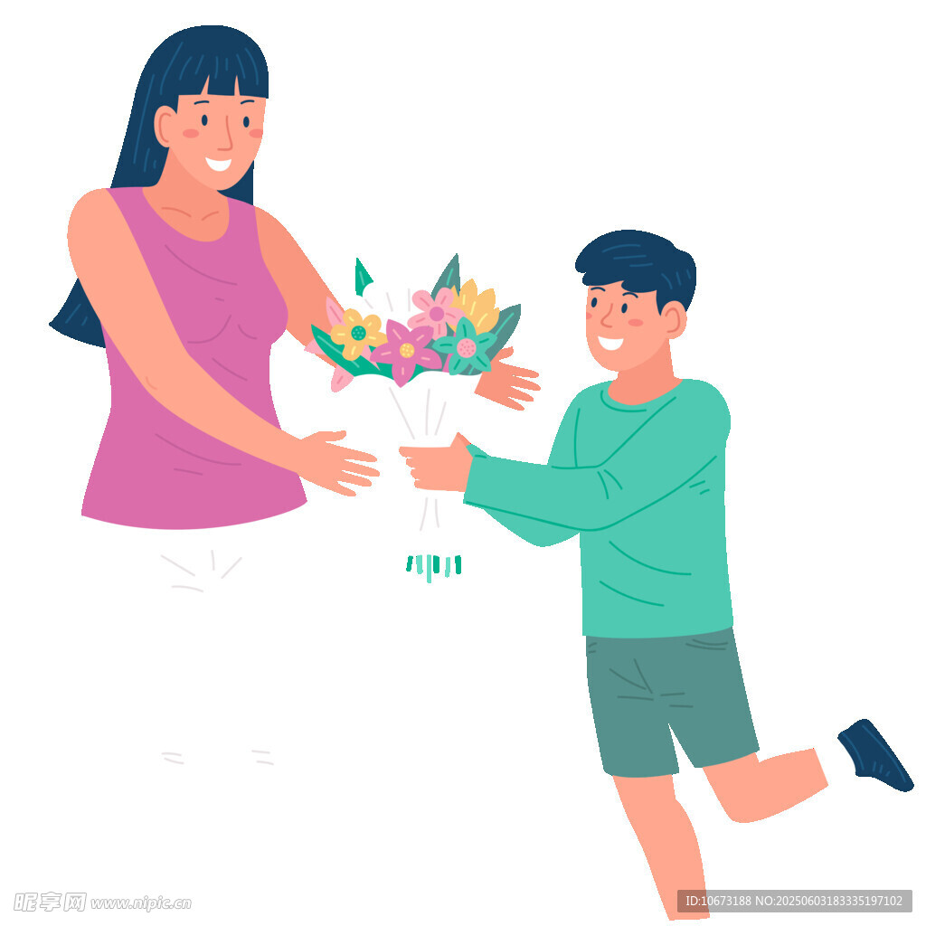 孩子献花给母亲