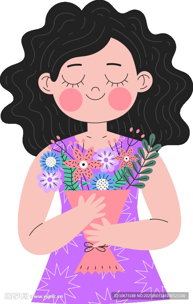 女孩手持多彩花束