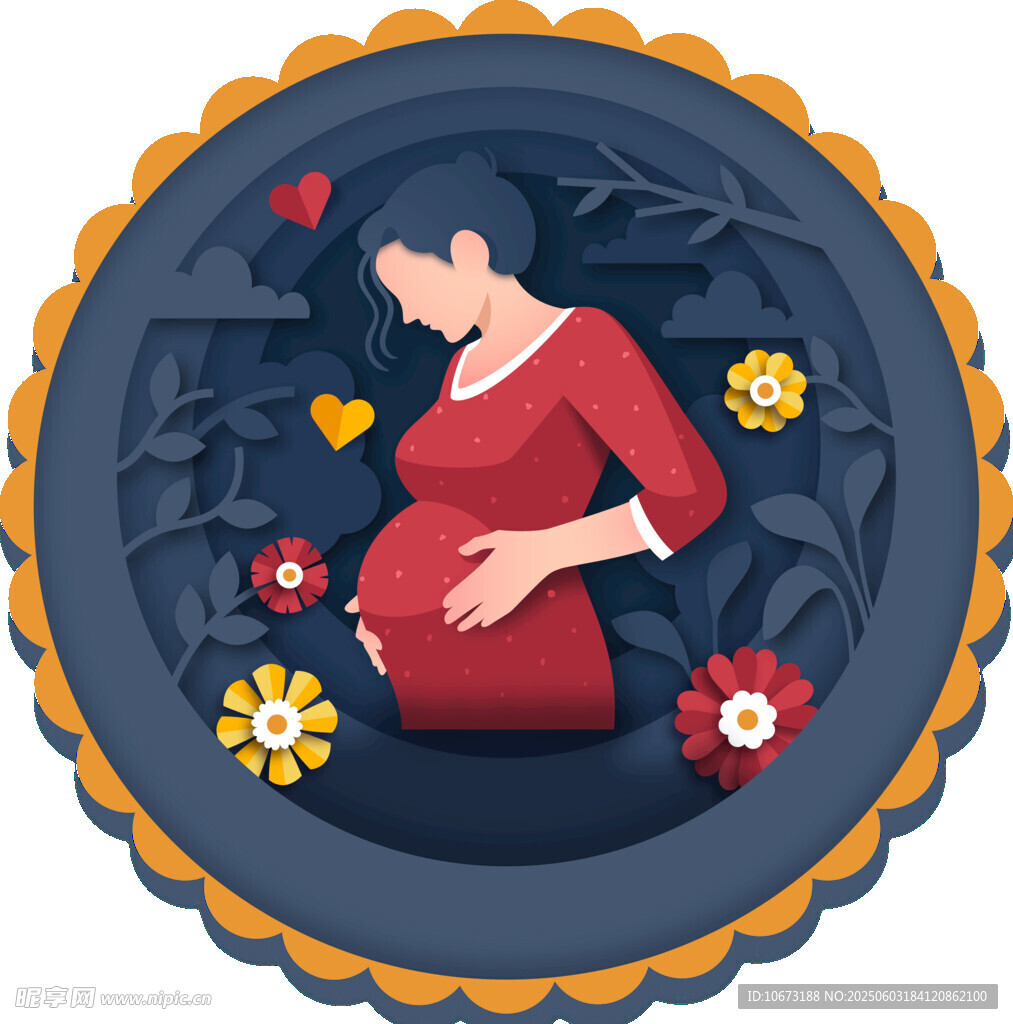 怀孕女性的温馨花卉图案