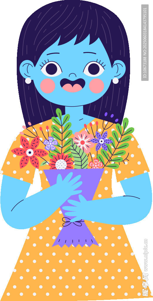 手持花束的可爱女孩
