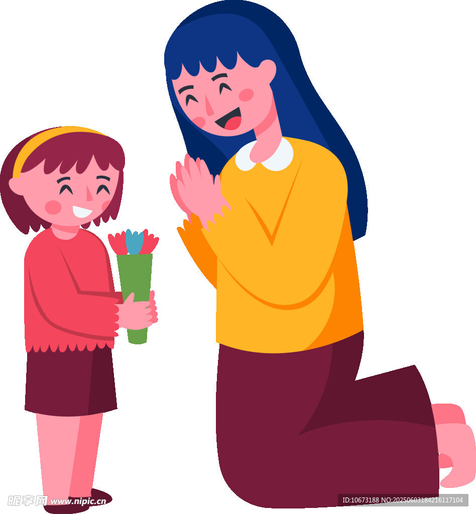 孩子献花给跪地的女士