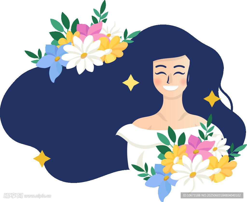 花饰女孩的梦幻形象