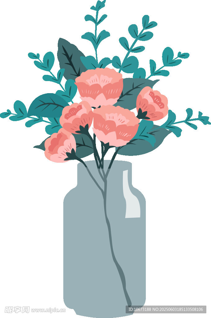花瓶中的粉色花卉插画