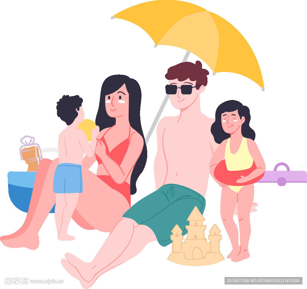 海滩上的家庭休闲时光