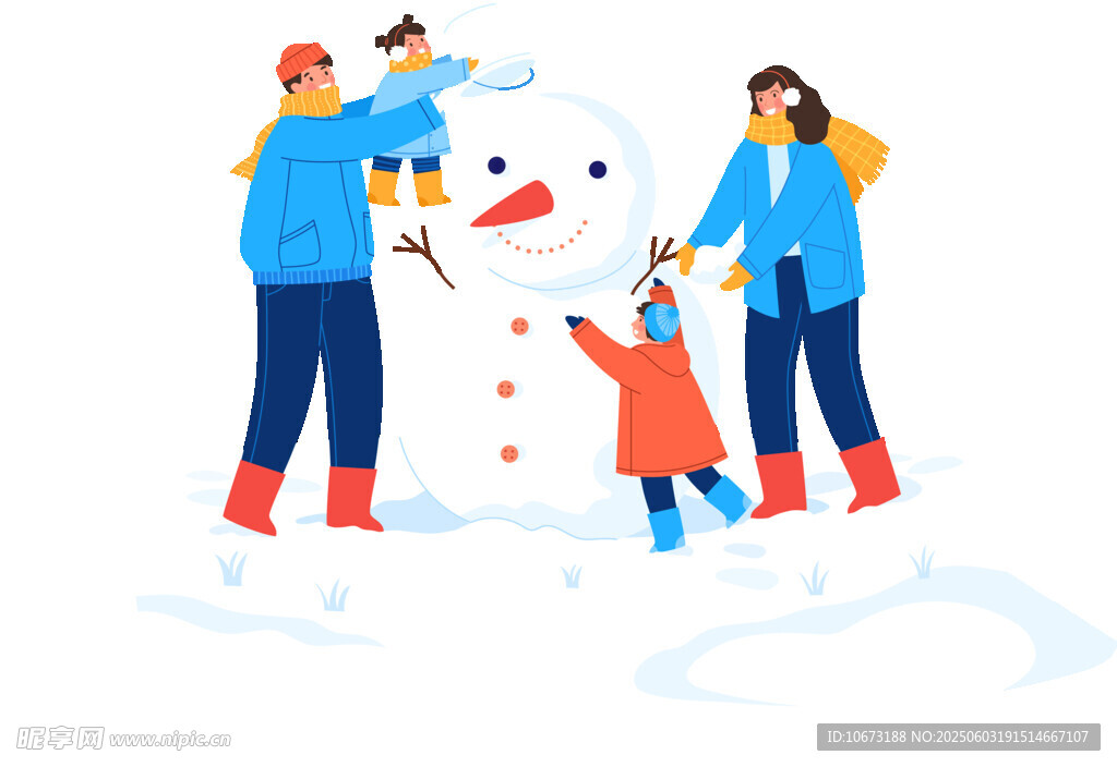 冬日家庭欢乐堆雪人时刻