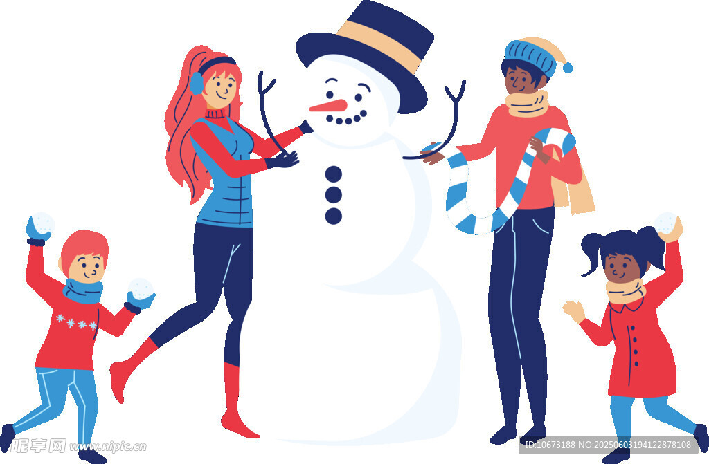 家庭欢乐堆雪人时刻