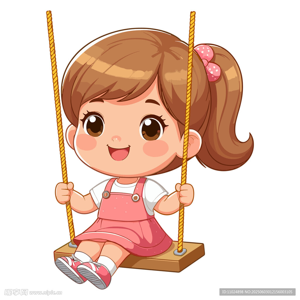 小女孩开心荡秋千