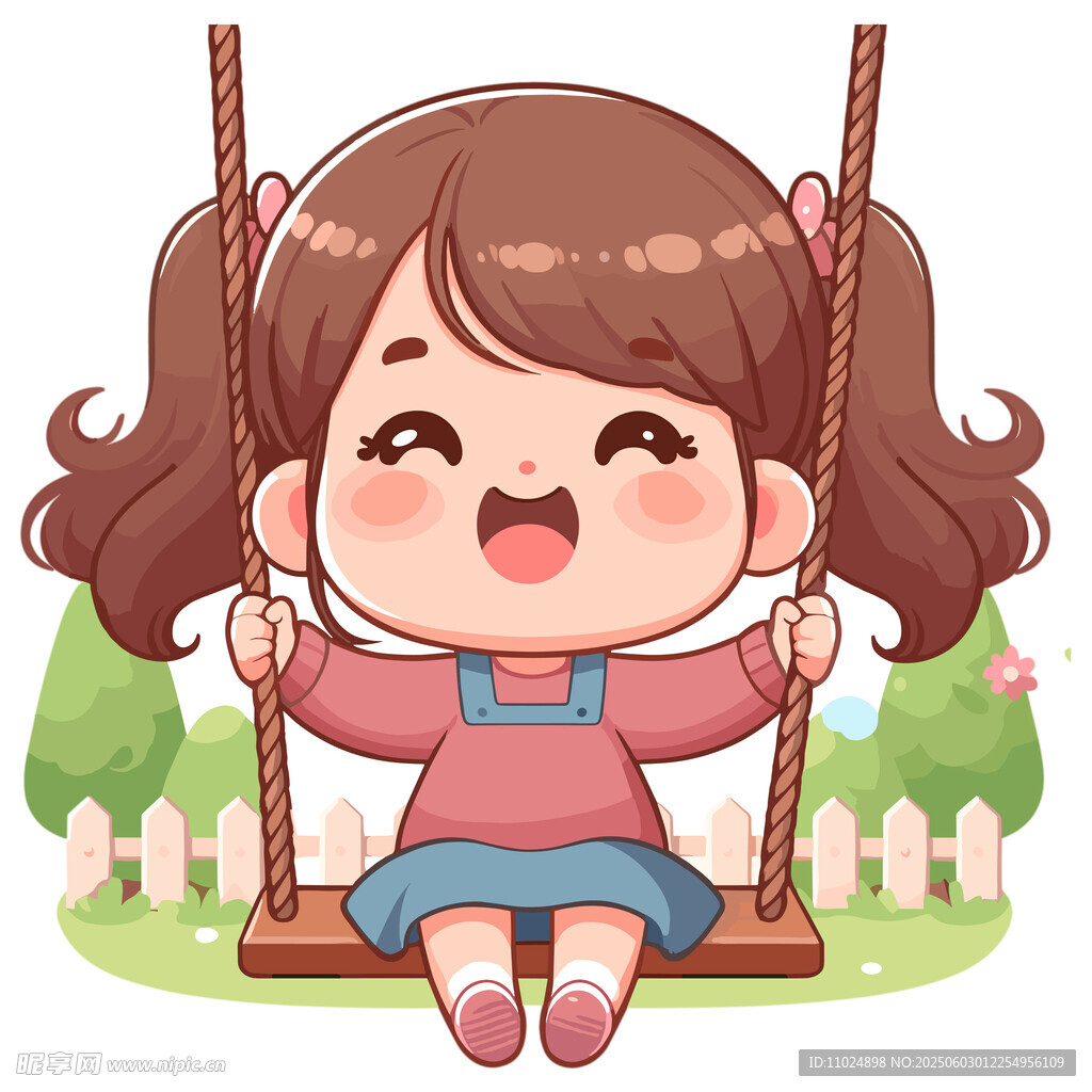 可爱女孩快乐荡秋千