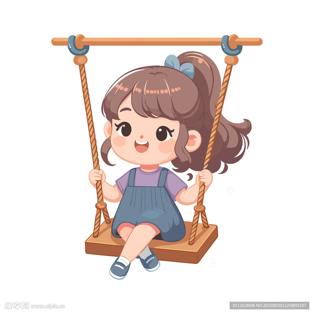 小女孩开心地坐在秋千上