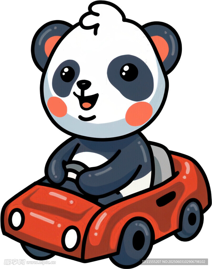 熊猫驾驶红色玩具车