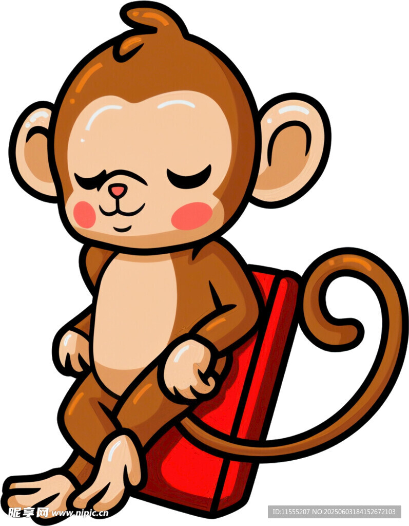 猴子惬意坐于红凳上