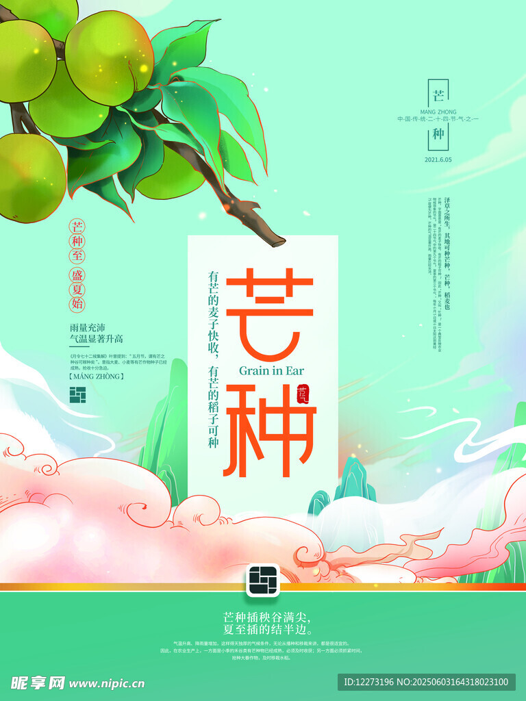 芒种节气清新插画海报