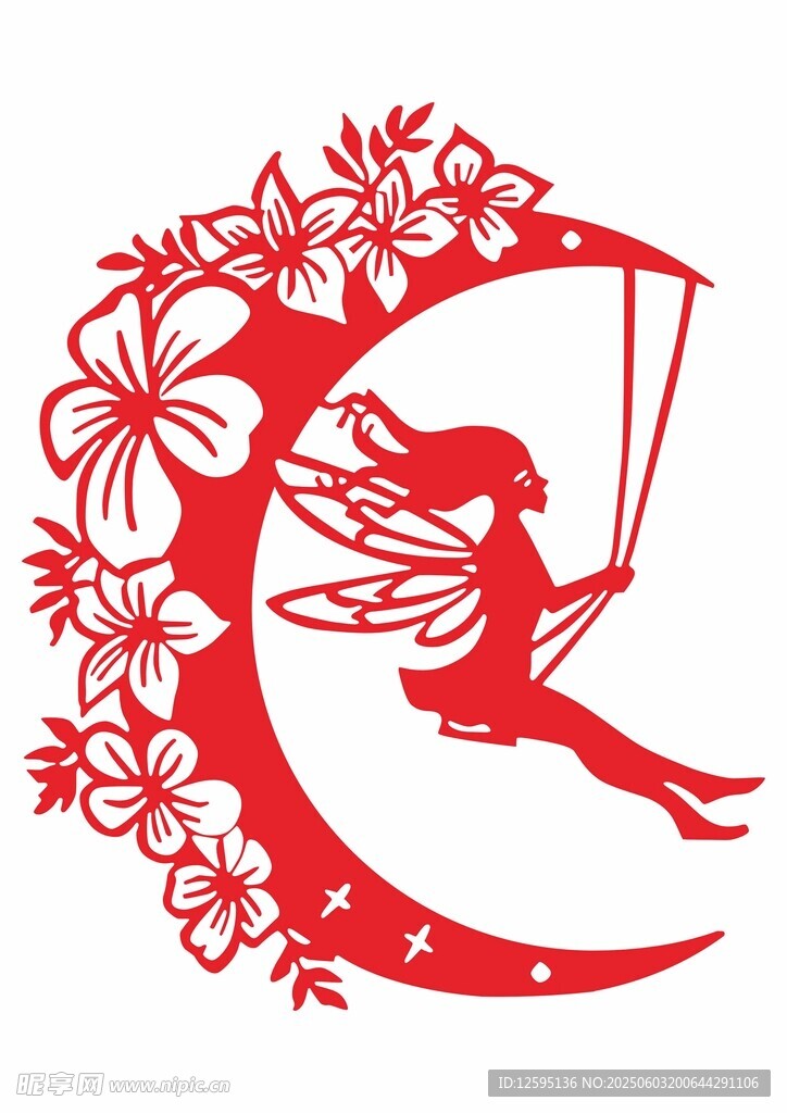 月下花中荡秋千的精灵