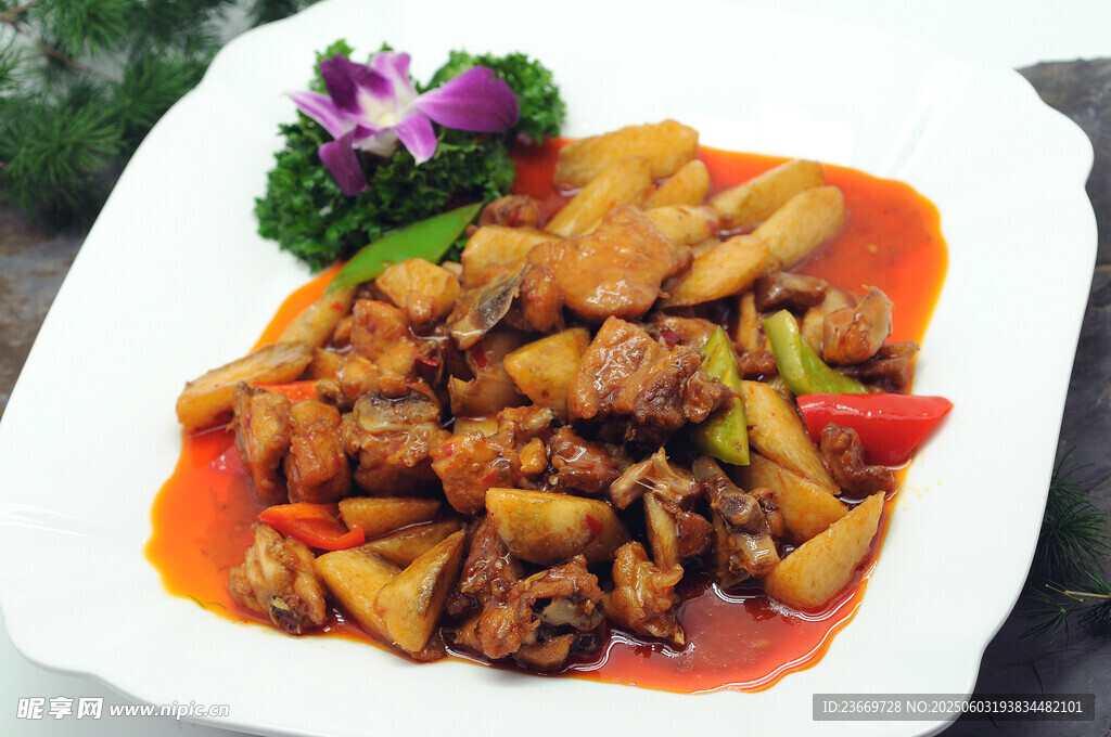 美味红烧鸡块摆盘精致