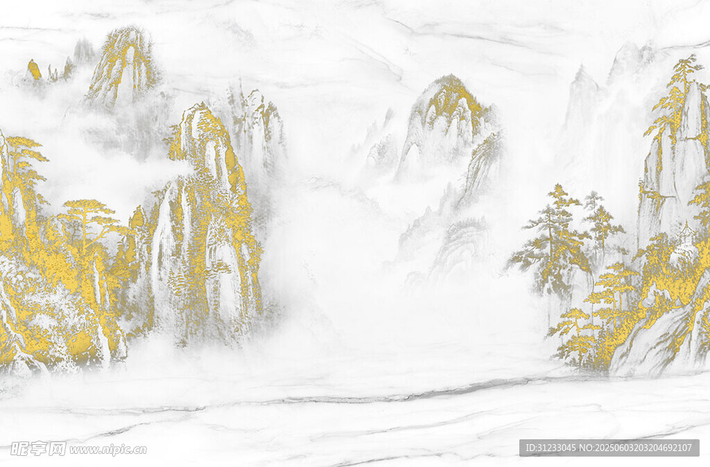 新中式 山水画 背景墙