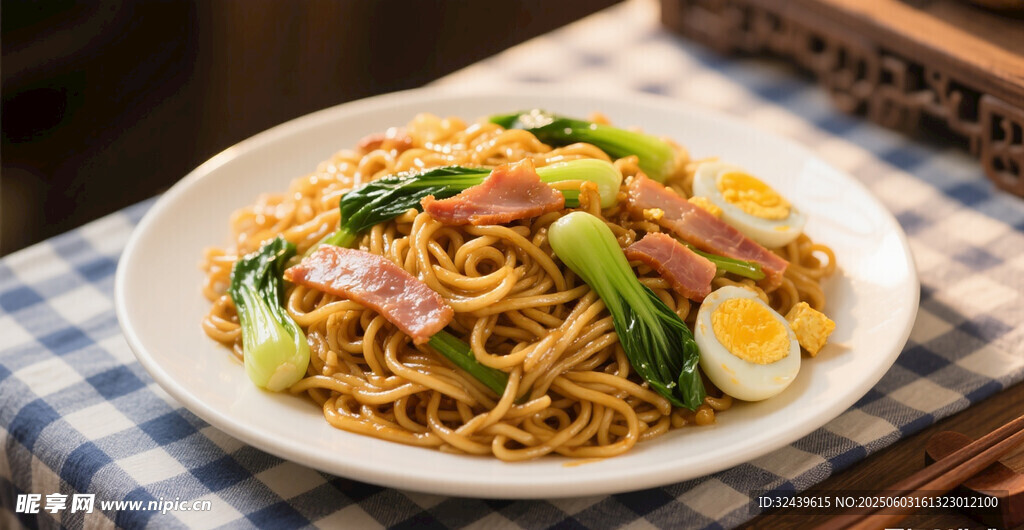 美味培根鸡蛋炒面