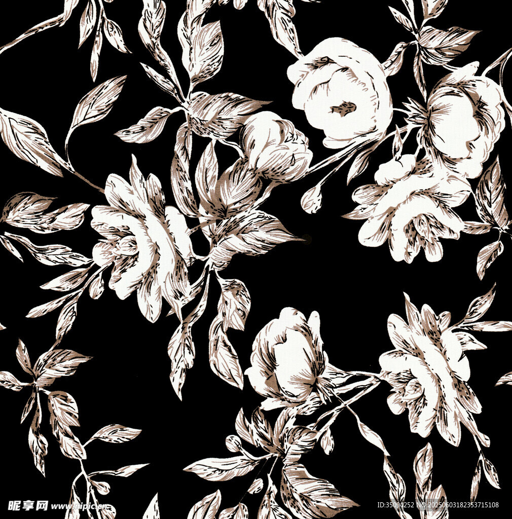 黑白花卉图案纹理设计