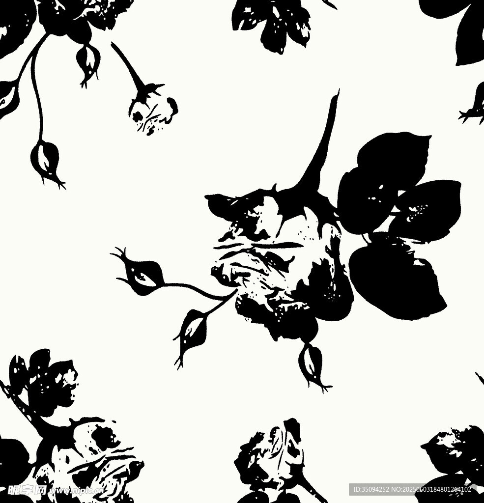 黑白花卉图案设计素材