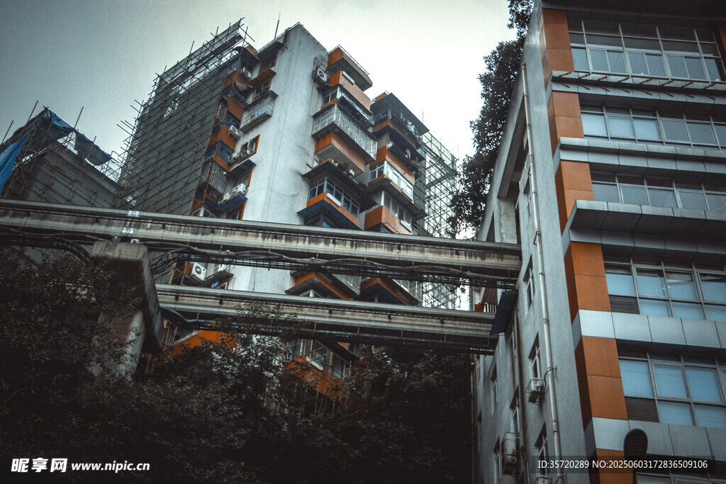 未来感空中连廊建筑景观