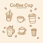 手绘咖啡杯及饮品插画